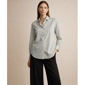 Lafayette 148 NY Striped Button Down Shirt Cotton Blend Stretch Green size 12